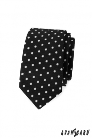 Čierna slim kravata s bielymi bodkami