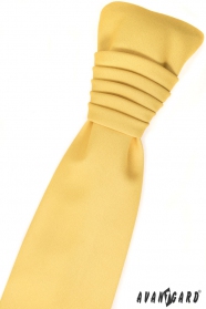 Žltá matná francúzska kravata s vreckovkou