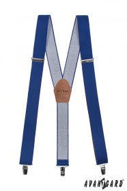 Traky vo forme Y s koženým stredom - 35 mm - kráľovská modrá
