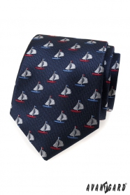 Modrá pánska kravata farebné plachetnice