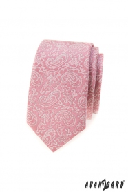 Púdrovo ružová slim kravata so vzorom Paisley
